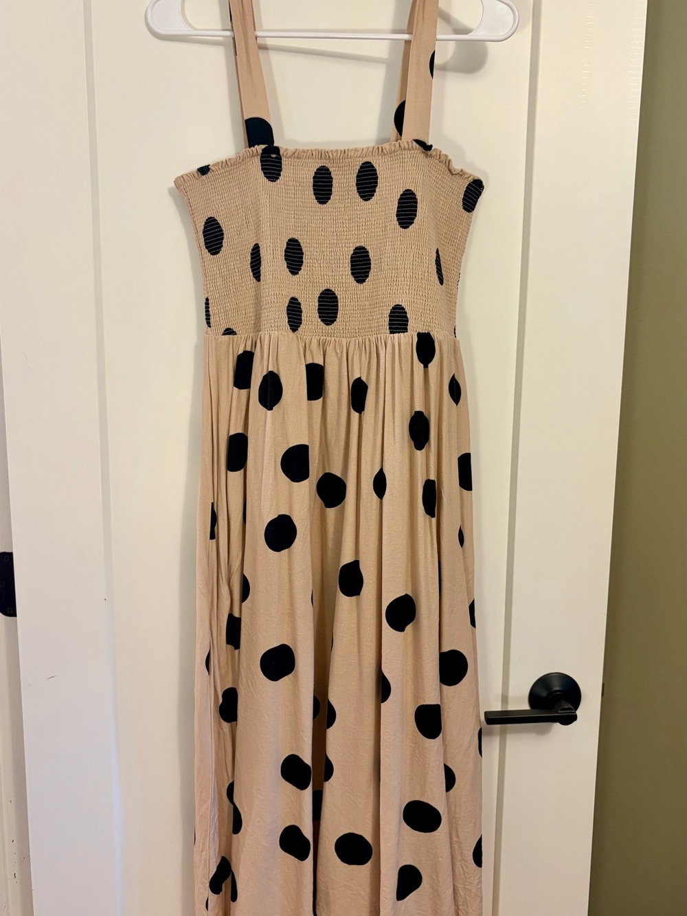 Blu Pepper Beige Midi Dress with Black Polka Dots